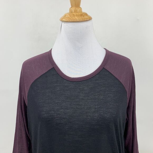 Sweaty Betty Top Womens S Small Purple/Black Semi Sheer Crew Neck 3/4 Sleeves - Picture 3 of 12